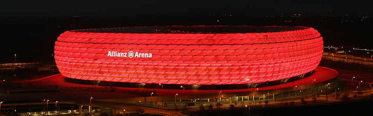 allianz arena stadium night lights fc bayern soccer dual monitors multiple display, HD wallpaper