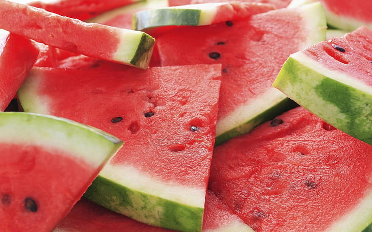watermelon slices, Wall, Food, fruit, freshness, red, ripe, vegetarian Food