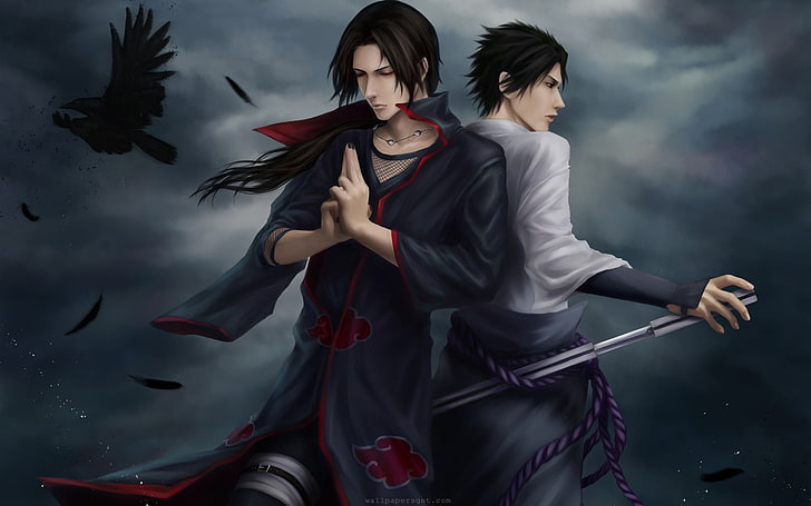 Uchiha Sasuke and Itachi illustration, Naruto Shippuuden, anime, HD wallpaper