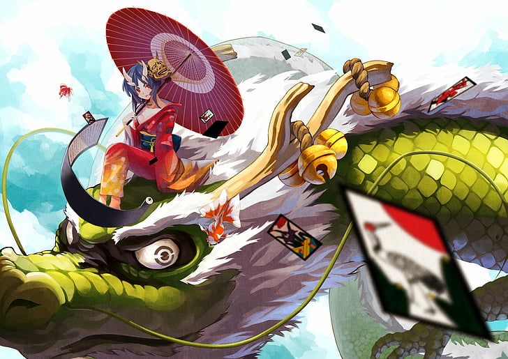 Anime, Original, Dragon, Dragon Rider, Girl, Oni, Red Eyes, HD wallpaper