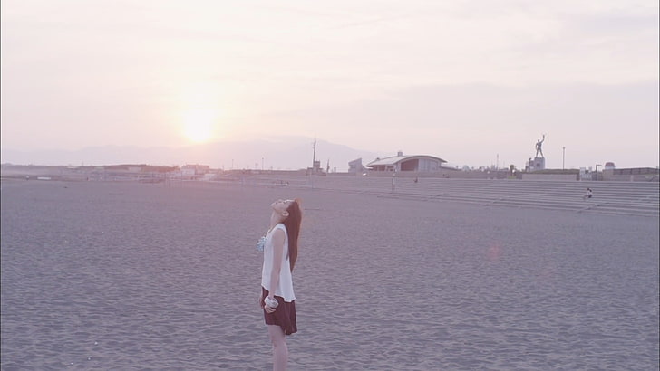 Nogizaka46, women, Asian, sky, water, land, sunset, real people