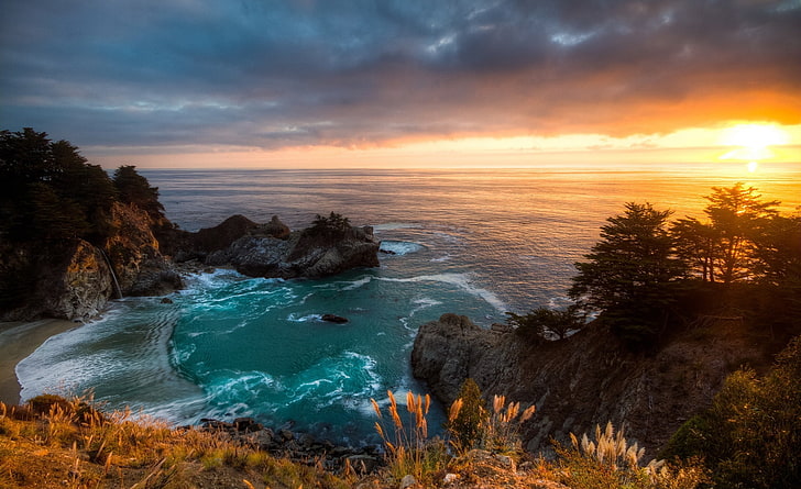 Sunset McWay Falls California, cove island, United States, water