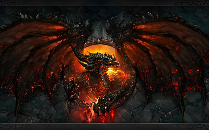 World Of Warcraft Dragon Deathwing Lava Wow Fire World Of Warcraft Video Game Epic, HD wallpaper