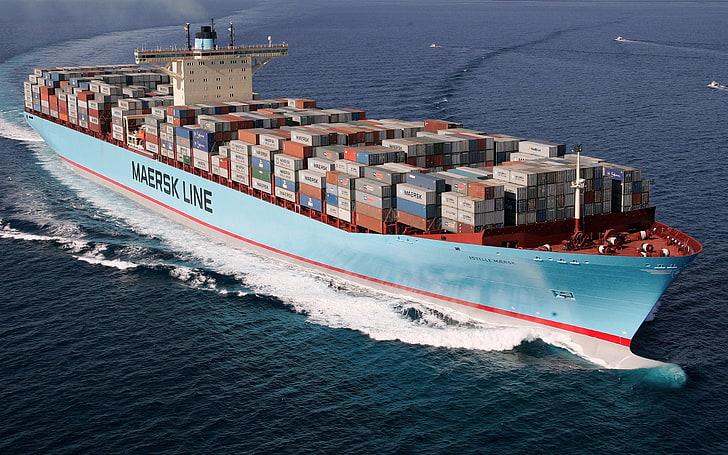 ship, container ship, Maersk Line, water, nautical vessel, sea, HD wallpaper