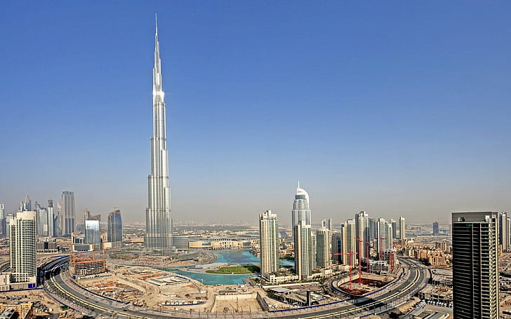HD wallpaper: Burj Khalifa, Architecture, High Building, City, Cars, Road,  Aerial View, grey high rise buildings | Wallpaper Flare