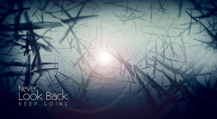 Keep Going, black and gray background with look back text overlay, HD wallpaper