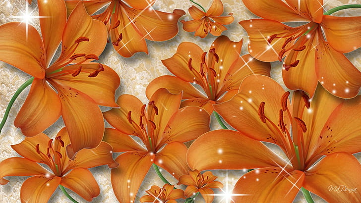 Tiger Lilies, firefox persona, orange, sparkles, floral, summer, HD wallpaper