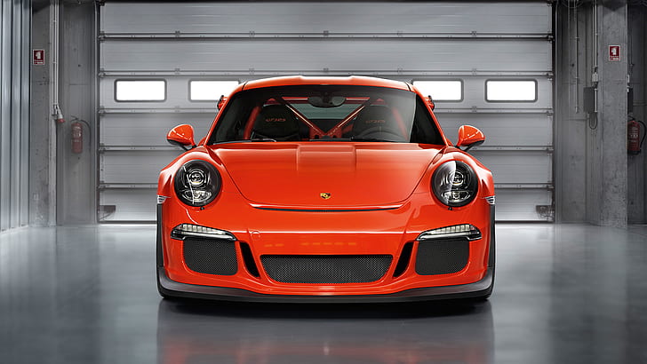 2015, Porsche 911 GT3 RS, Front View, Orange Car, HD wallpaper
