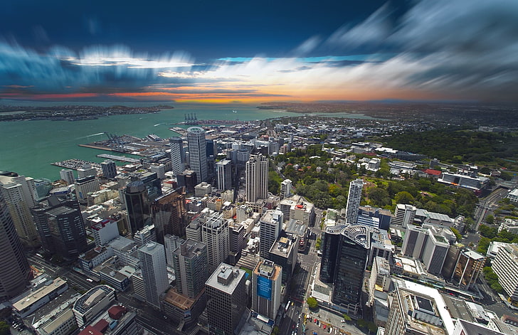 city buildings, cityscape, sea, Auckland, building exterior, architecture, HD wallpaper