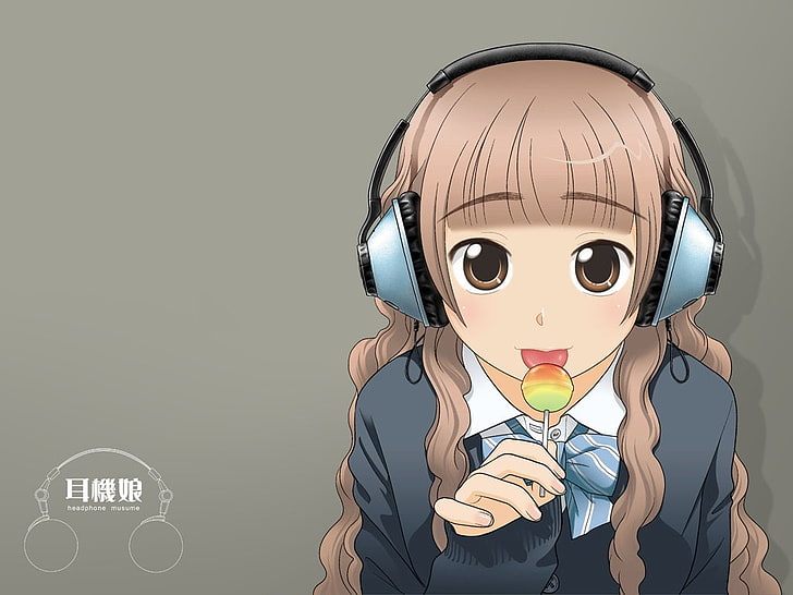 Hd Wallpaper Music Headphones Anime Girl Lollipop Tongue