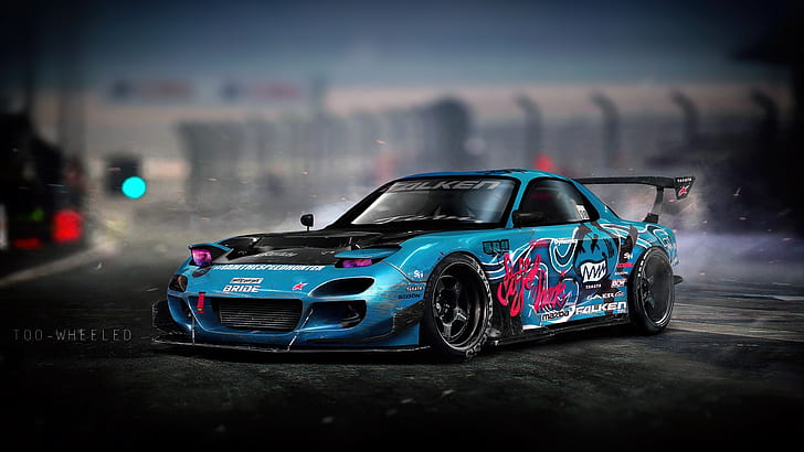 car, vehicle, Mazda, Mazda RX-7, blue cars, HD wallpaper