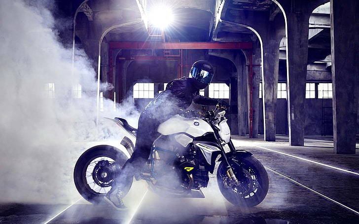 photo of person riding white motorcycle, Burnout, BMW, transportation