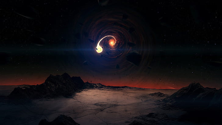 Black Hole Star Alien Landscape Debris HD, space, HD wallpaper