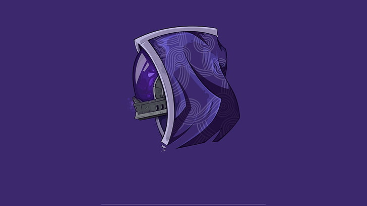 purple helmet with cover illustration, Mass Effect, minimalism, HD wallpaper