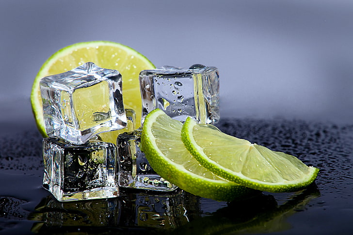 lime slices and ice cubes, food and drink, fruit, refreshment