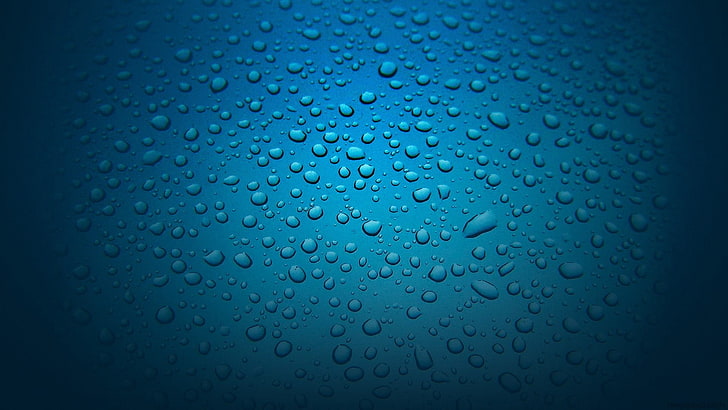 water droplets, water drops, glass, blue, water on glass, cyan, HD wallpaper