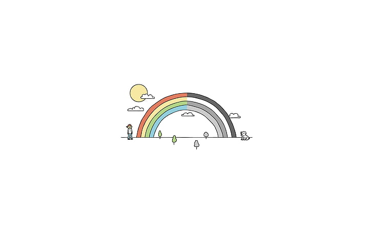 rainbow illustration, minimalism, selective coloring, rainbows