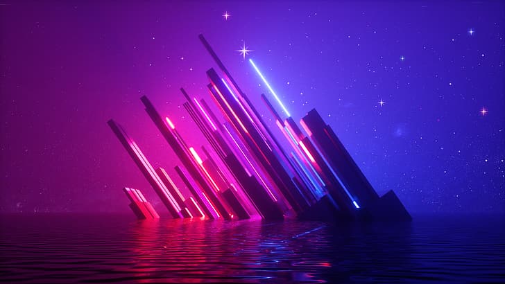3D, abstract, 3D Abstract, colorful, neon, lights, glowing, HD wallpaper