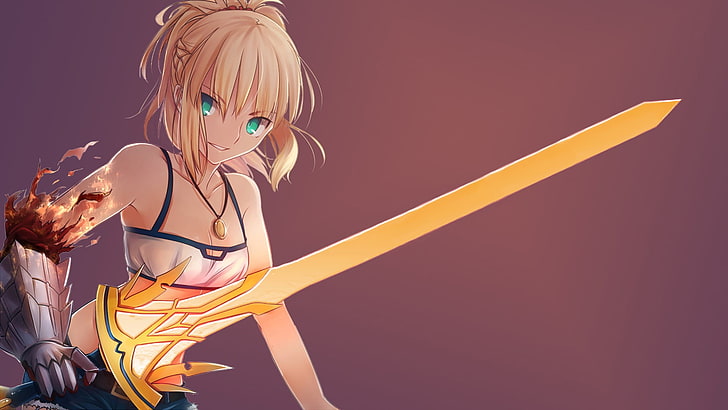 woman holding sword anime character wallpaper, Fate Series, Mordred