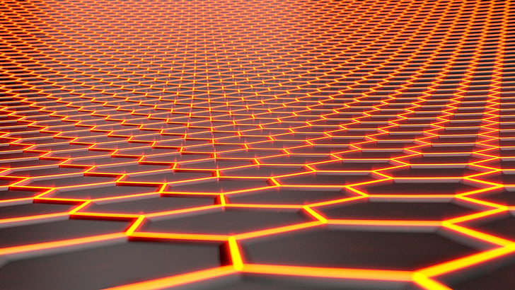 orange and black pentagon chain wallpaper, orange and gray 3D wallpaper, HD wallpaper