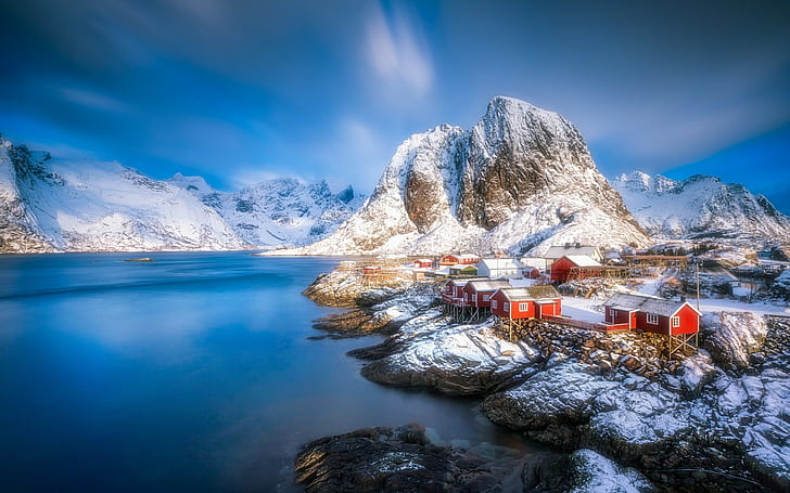 Norway, Lofoten, village, winter, landscape, Lofoten Islands, HD wallpaper