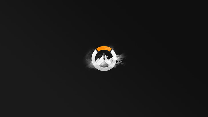 Overwatch logo, gray background, copy space, black background, HD wallpaper
