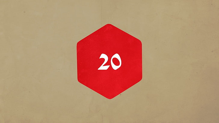 red octagon 20 logo, minimalism, dice, d20, simple background, HD wallpaper
