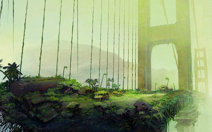 game application, Golden Gate Bridge, artwork, apocalyptic, futuristic, HD wallpaper