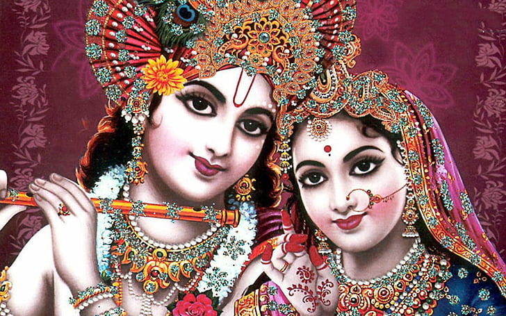 4320x900px | free download | HD wallpaper: Religious, Hinduism, Krishna,  Radha, portrait, looking at camera | Wallpaper Flare