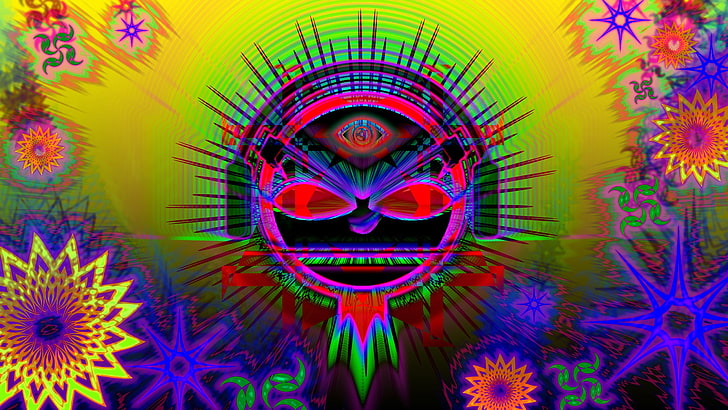 rainbow colored mask illustration, abstract, surreal, digital art