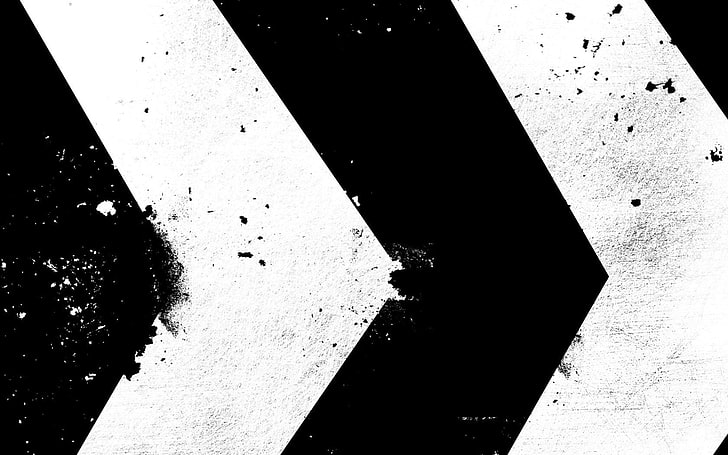 white and black arrow, abstract, monochrome, pattern, paint splatter, HD wallpaper
