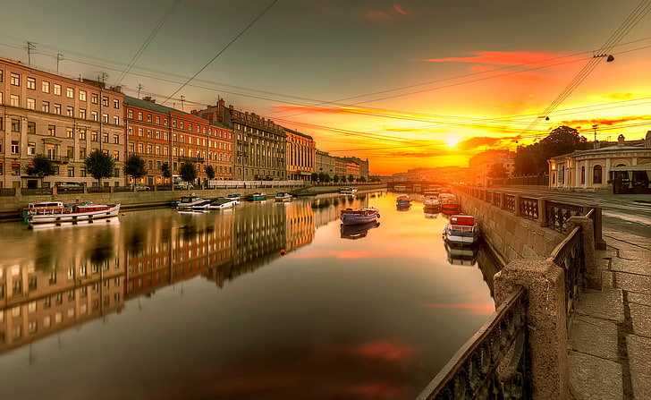 white boat, Saint Petersburg, Russia, Fontanka, architecture, HD wallpaper