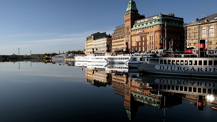 body of water, stockholm, river, boat, buildings, nautical Vessel, HD wallpaper