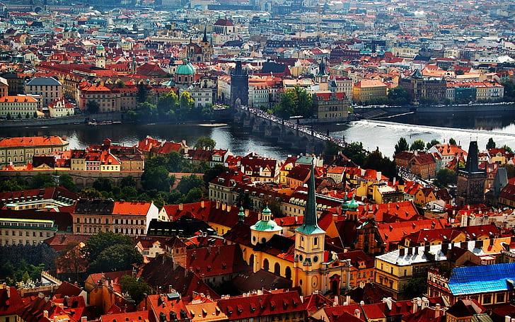 Prague, Czech Republic, Charles bridge, houses, river, HD wallpaper