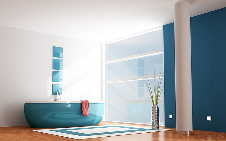 Modern Bathroom Furniture, blue ceramic sink, shower, design, HD wallpaper