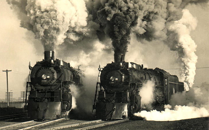 steam locomotive, train, monochrome, old photos, transport, HD wallpaper