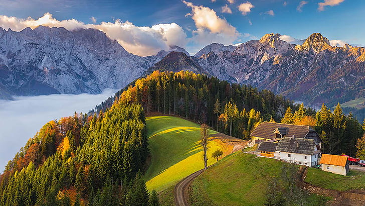 Julian Alps Northwest Towards Italy Caravan Tops And Kamnik Savinas Alpes Of Slovenia With Austria Hd Wallpaper 1920×1080, HD wallpaper