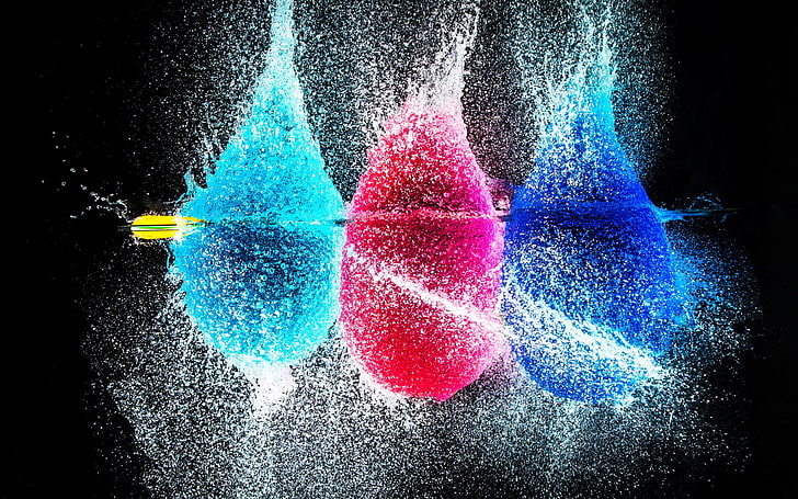 teal, pink, and blue abstract illustration, splashes, colorful, HD wallpaper