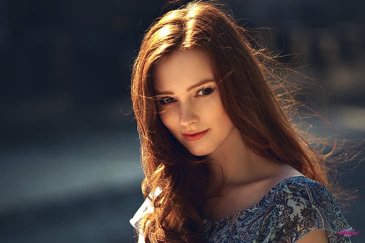 girl, photo, model, redhead, sunlight, portrait, depth of field, HD wallpaper