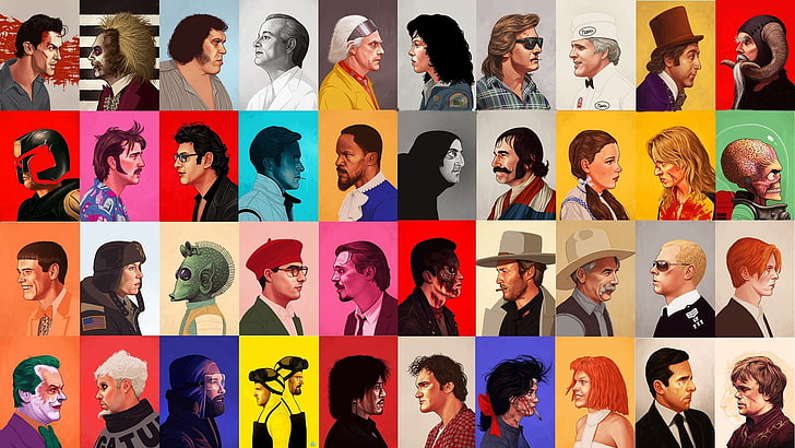 portrait of persons lot clip art, celebrities illustration collage, HD wallpaper