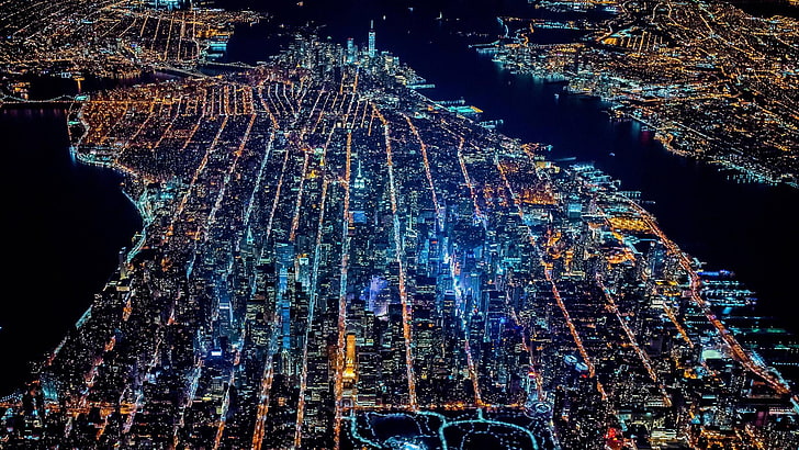 cityscape digital wallpaper, aerial photography of city light