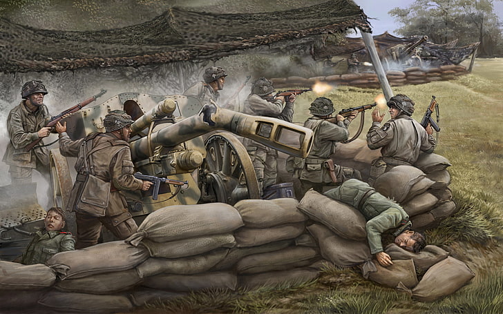 world war painting, art, soldiers, shelf, USA, the battle, game, HD wallpaper