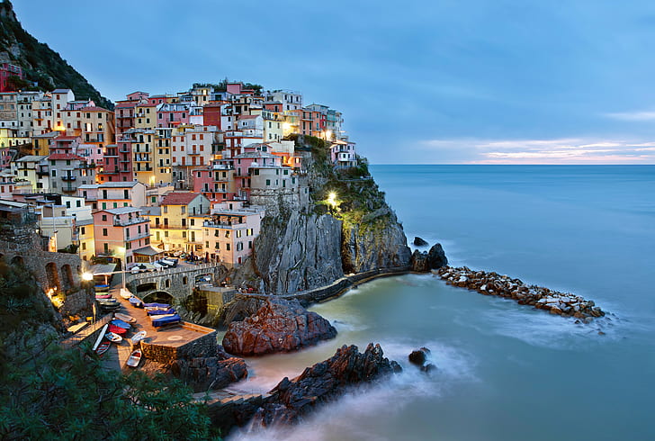 Cinque Terre, Italy, Manarola, Blues, europe, Italia, sea, Italie, HD wallpaper