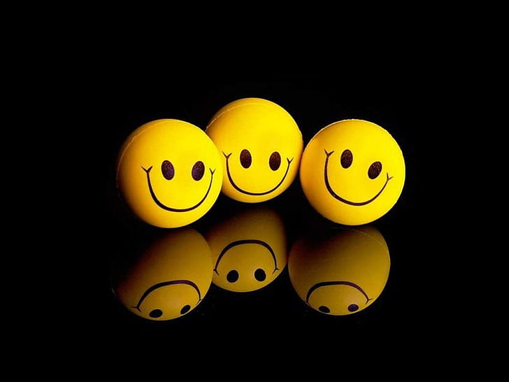 Three Happy Smiles, three smiling emoji balls, smiley, happiness, HD wallpaper