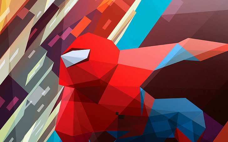 spiderman, art, hero, illust, vector, multi colored, geometric shape, HD wallpaper