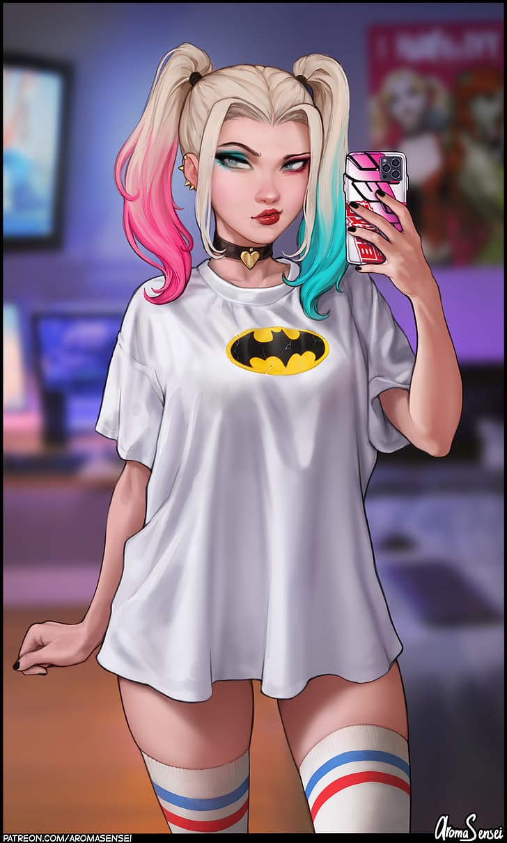 HD wallpaper: Harley Quinn, DC Comics, fictional character, twintails, T-sh...