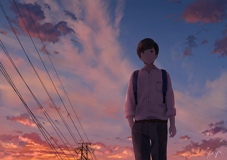1680x1050px | free download | HD wallpaper: anime boy, sky, walking, school  uniform, scenic, cloud - sky | Wallpaper Flare