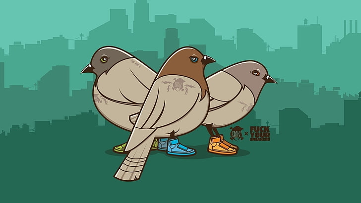 three brown sparrows wearing sneakers vector art, pigeons, picture, HD wallpaper