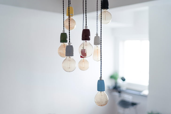 bulbs, chandelier, electricity, hanging, indoors, light bulb, HD wallpaper