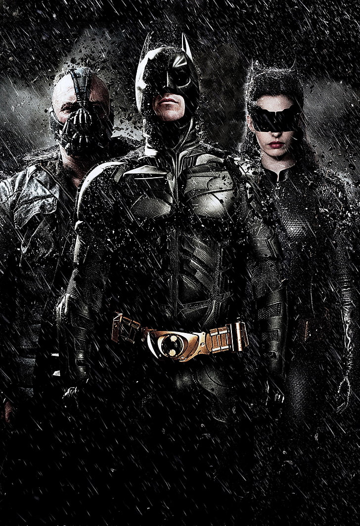 Batman, Catwoman, Bane, Christian Bale, Anne Hathaway, Tom Hardy, HD wallpaper